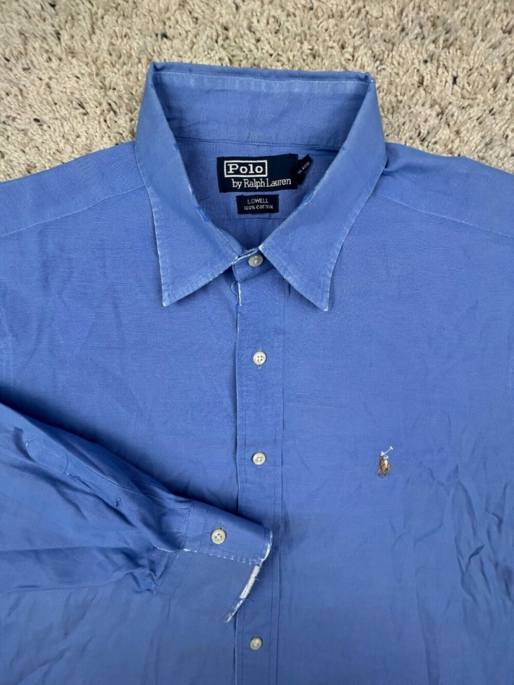 Polo Ralph Lauren LOWELL Button Up Shirt Cotton Adult Size 16.5 33 Solid Blue **